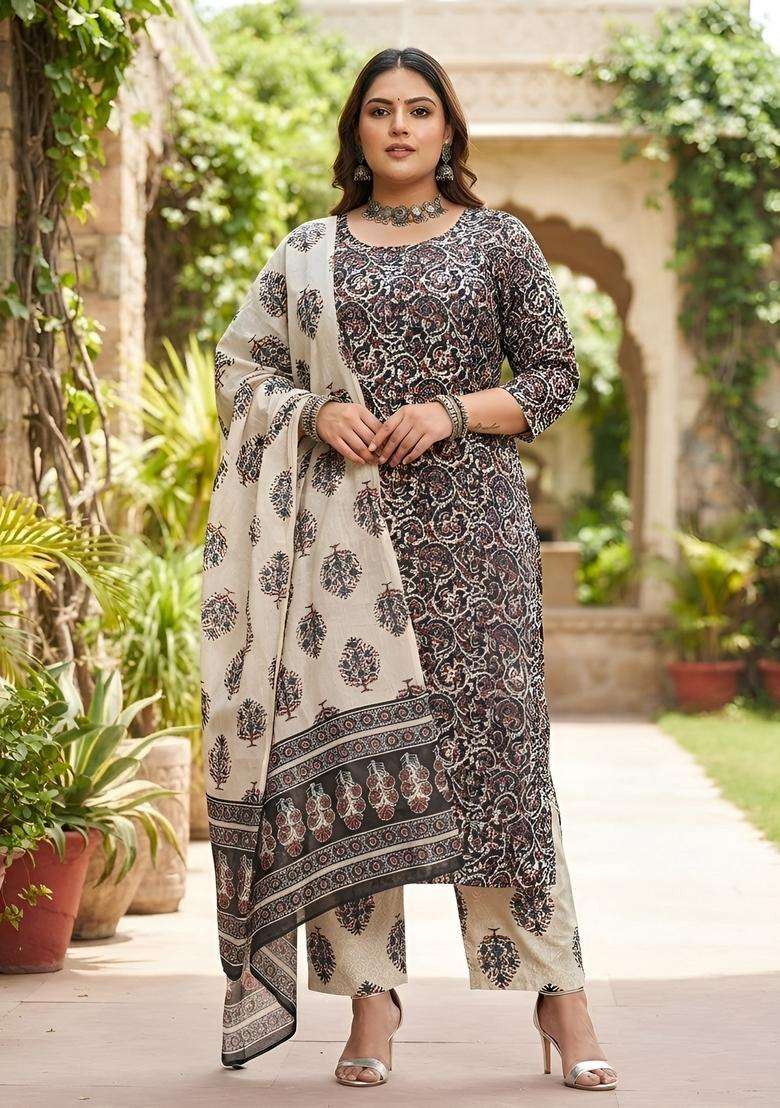 Multicolor Printed Cotton Kurta Set - Indya