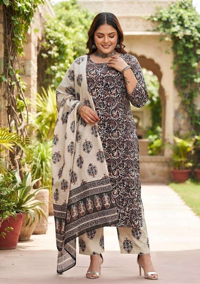 Multicolor Printed Cotton Kurta Set - Indya