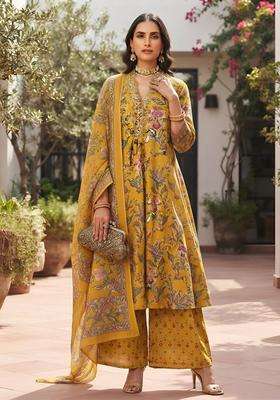 Yellow Printed Cotton Kurta Set