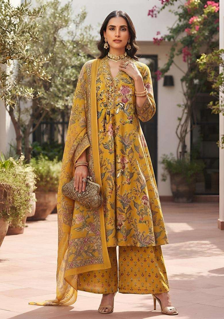 Yellow Printed Cotton Kurta Set - Indya