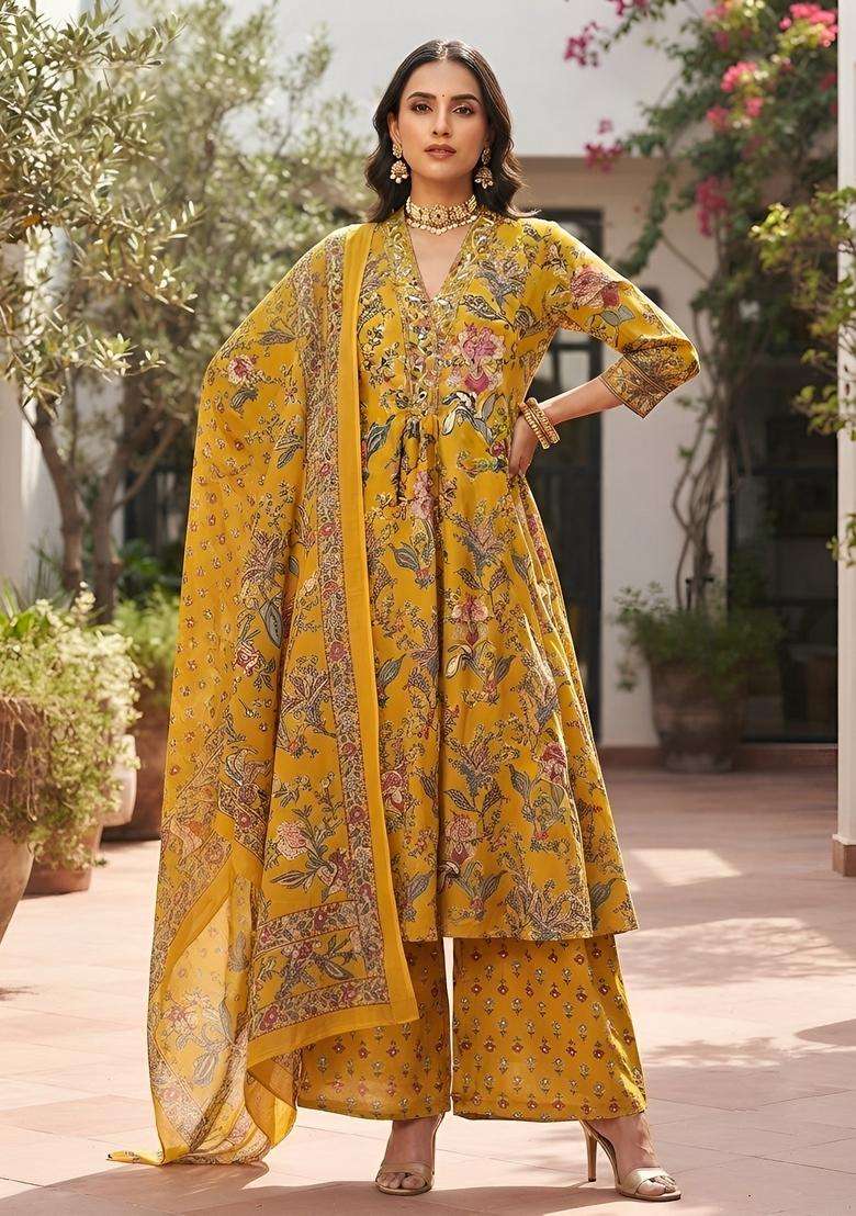 Yellow Printed Cotton Kurta Set - Indya