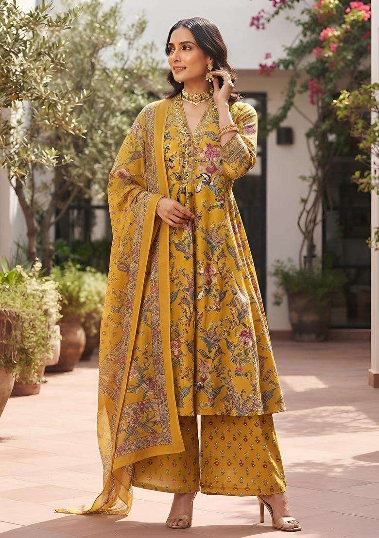 Yellow Printed Cotton Kurta Set - Indya
