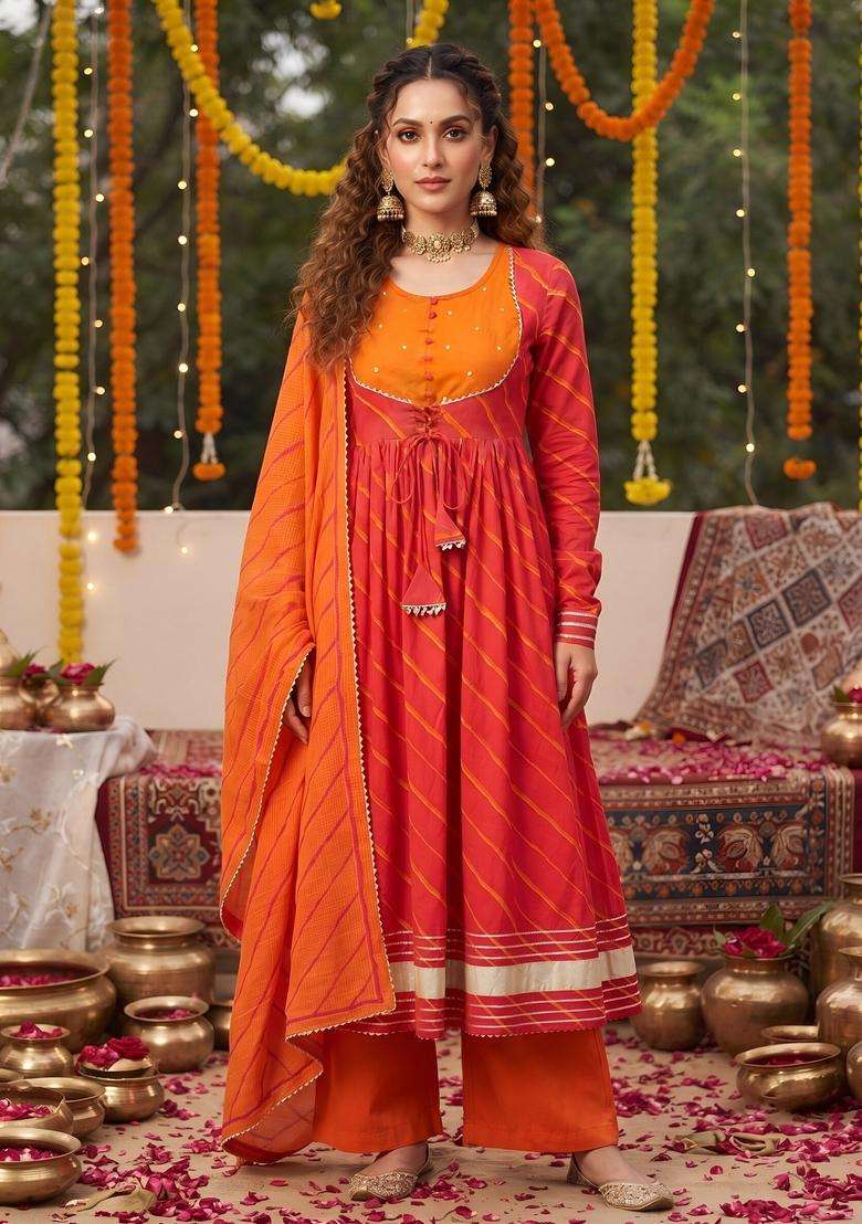 Pink Printed Cotton Kurta Set - Indya
