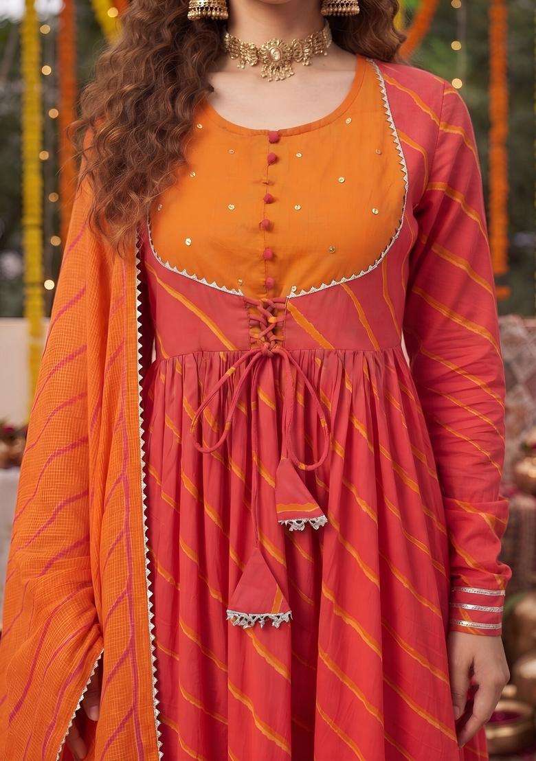 Pink Printed Cotton Kurta Set - Indya