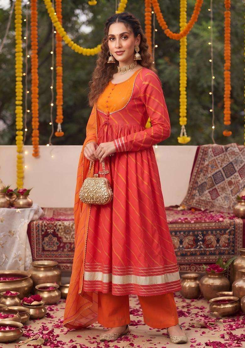 Pink Printed Cotton Kurta Set - Indya