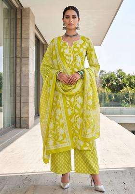 Green Printed Cotton Kurta Set