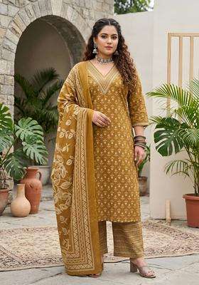 Yellow Printed Cotton Kurta Set