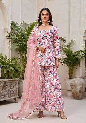 Pink Printed Cotton Kurta Set