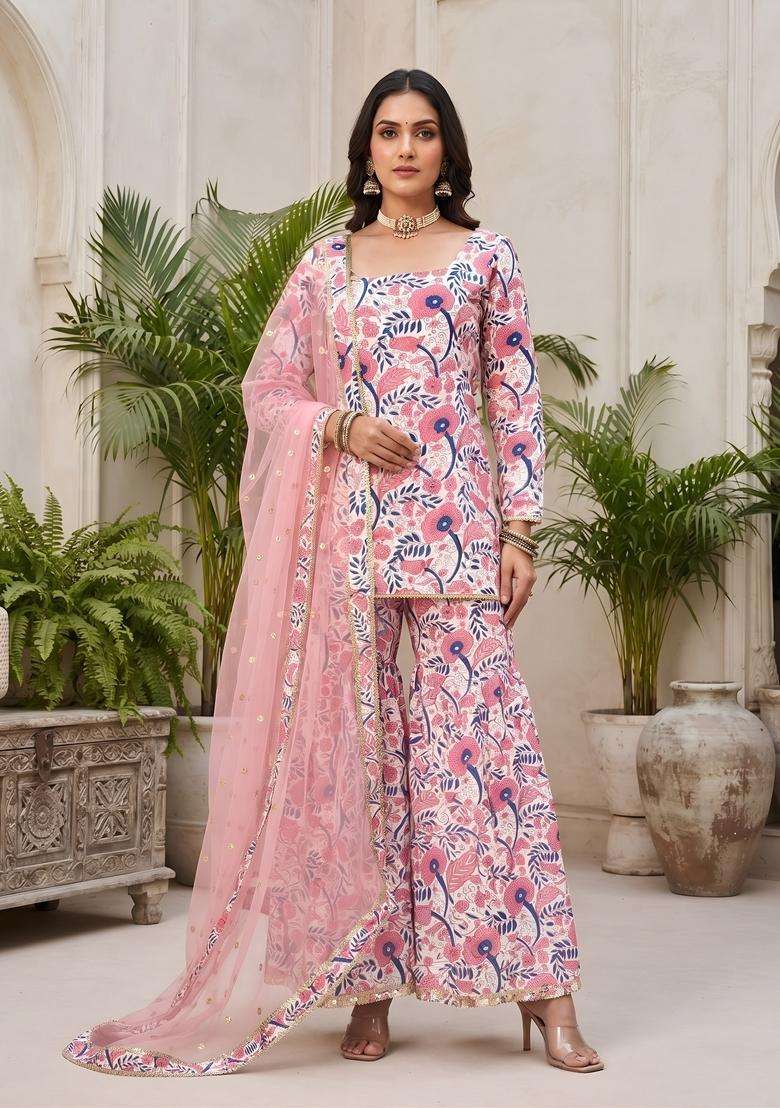 Pink Printed Cotton Kurta Set - Indya
