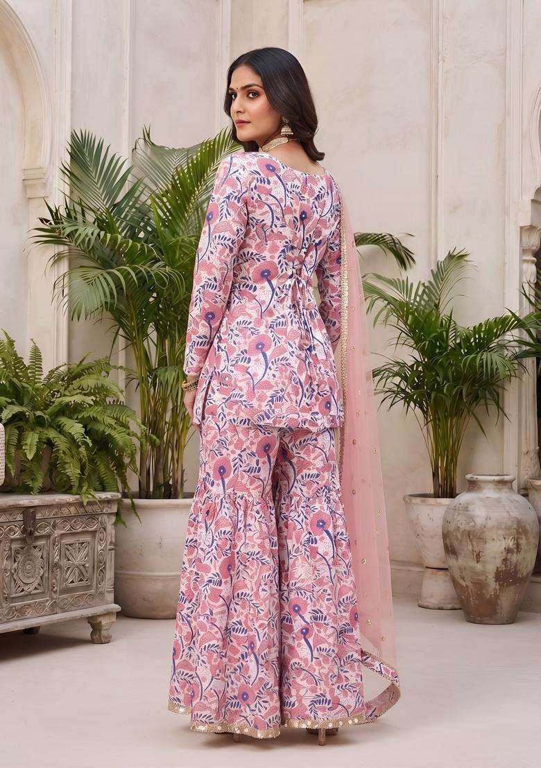 Pink Printed Cotton Kurta Set - Indya