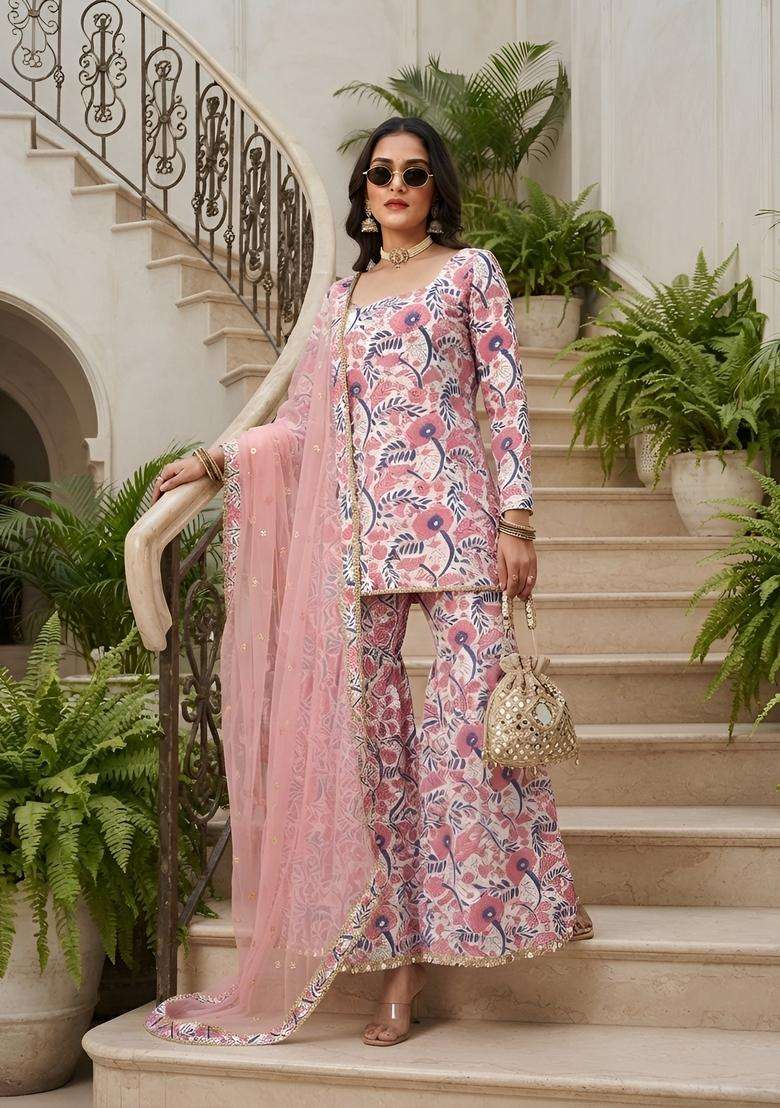 Pink Printed Cotton Kurta Set - Indya