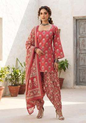 Pink Printed Cotton Kurta Set