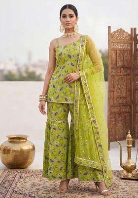 Green Printed Cotton Kurta Set