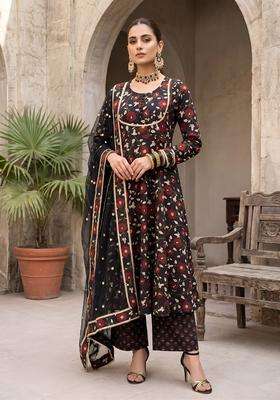 Black Printed Cotton Kurta Set