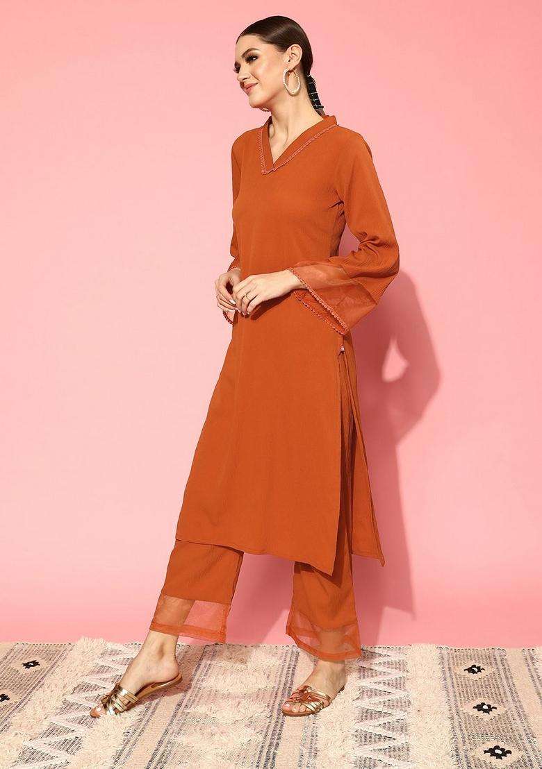 Orange Printed Silk Palazzo Set - Indya