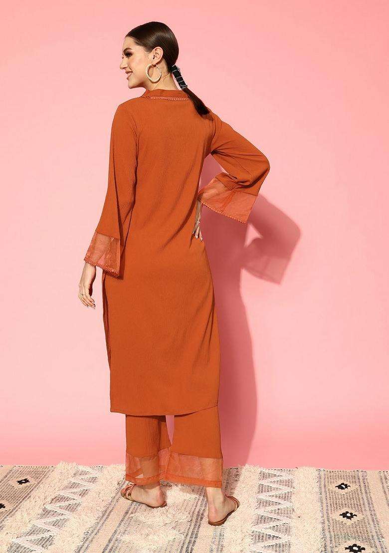 Orange Printed Silk Palazzo Set - Indya
