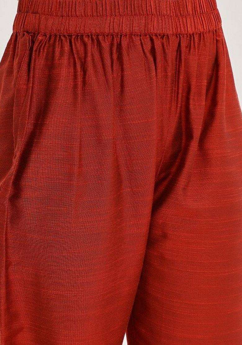 Maroon Embroidery Silk Kurta Set - Indya