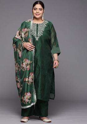 Green Embroidery Silk Palazzo Set