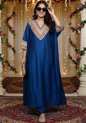 Blue Embroidery Silk Kurta Set