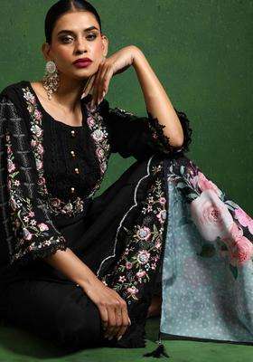 Black Embroidery Cotton Kurta Set
