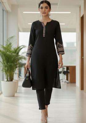 Black Embroidery Cotton Kurta Set