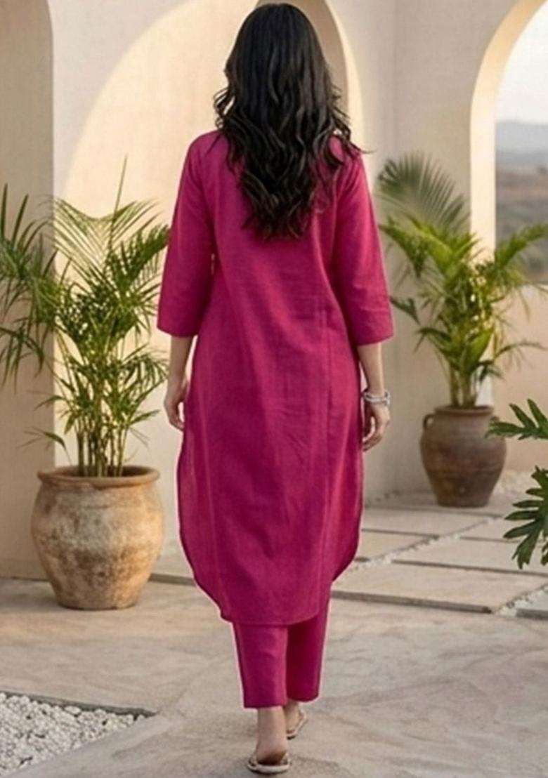 Pink Printed Cotton Kurta Set - Indya