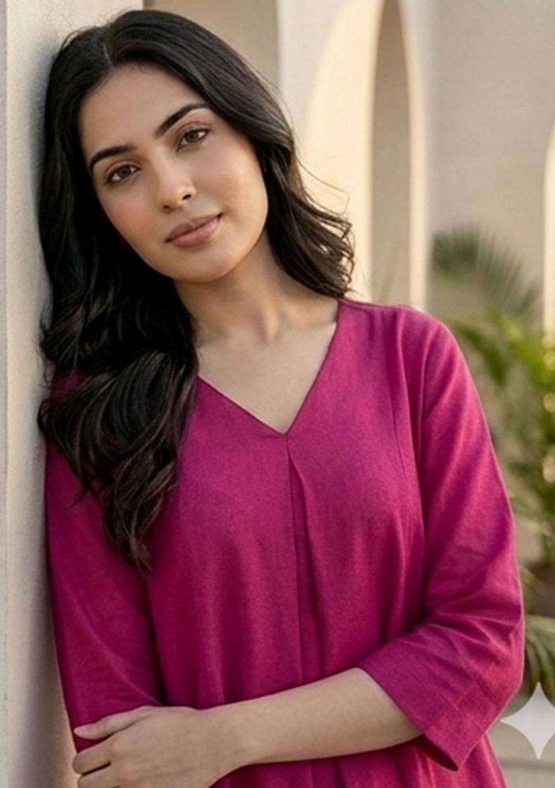 Pink Printed Cotton Kurta Set - Indya