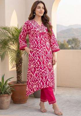 Pink Printed Cotton Kurta Set