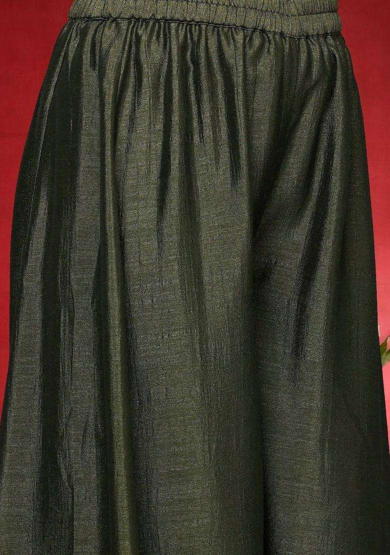 Olive Embroidery Cotton Kurta Set - Indya