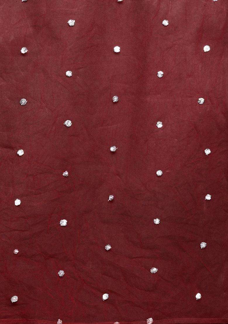 Maroon Embroidery Silk Kurta Set - Indya