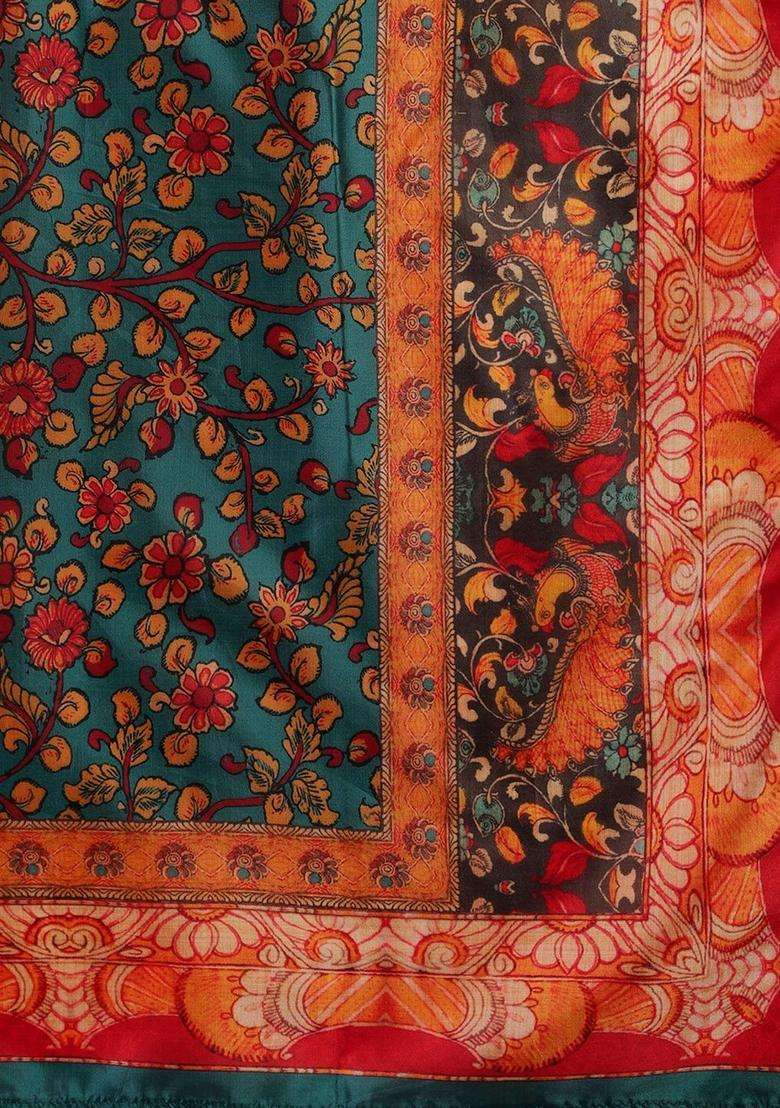 Orange Embroidery Silk Kurta Set - Indya
