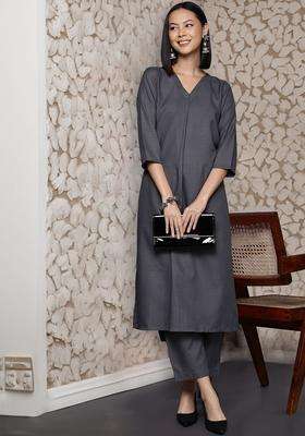 Grey Printed Silk Kurta Set