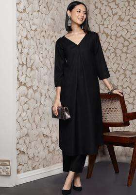 Black Printed Cotton Kurta Set