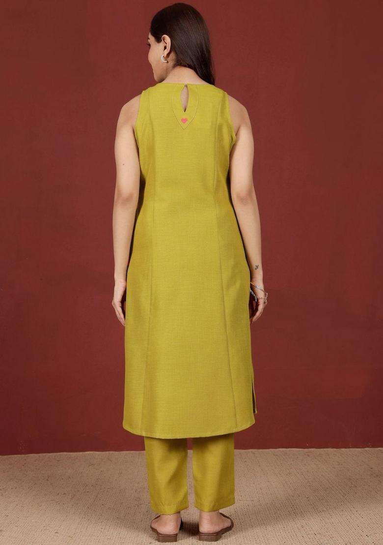 Yellow Printed Cotton Kurta Set - Indya