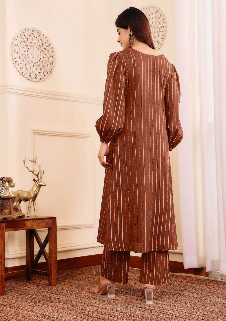 Brown Printed Cotton Kurta Set - Indya