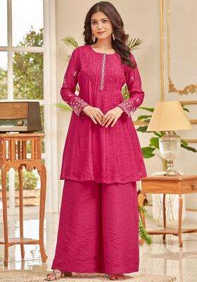 Pink Embroidery Silk Palazzo Set