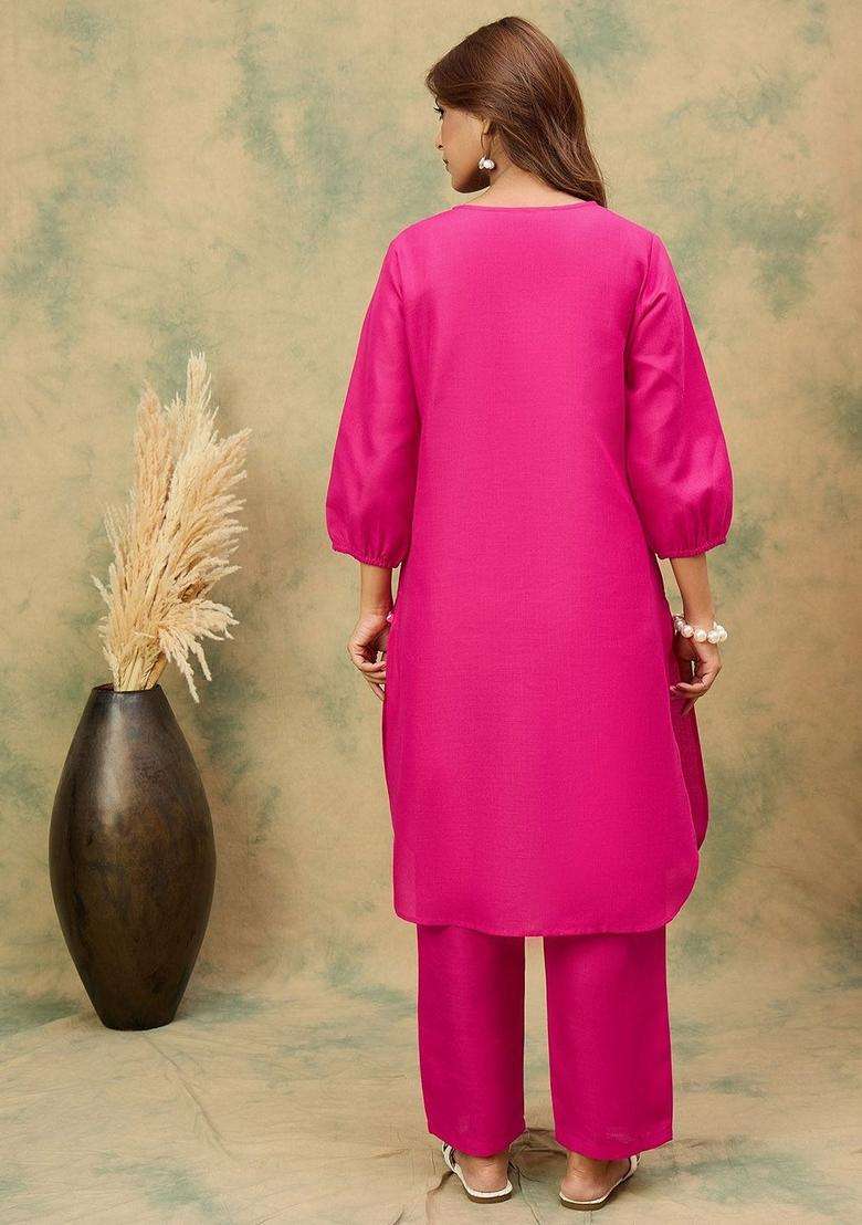 Pink Printed Cotton Kurta Set - Indya
