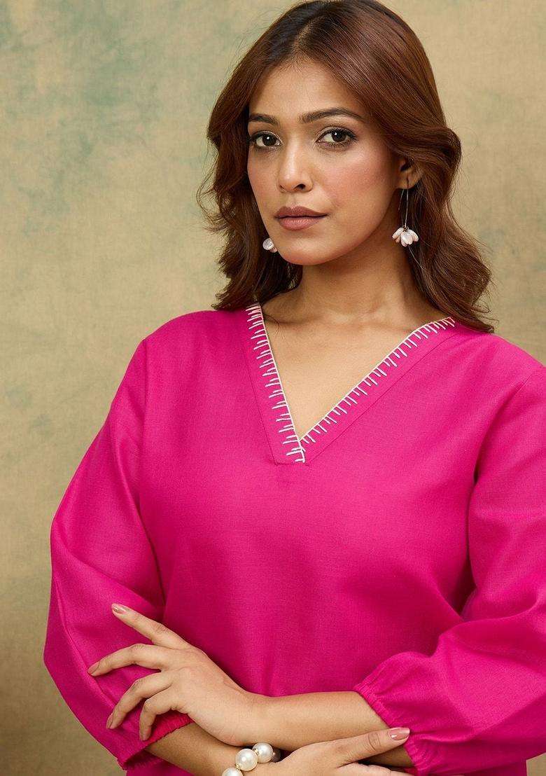 Pink Printed Cotton Kurta Set - Indya