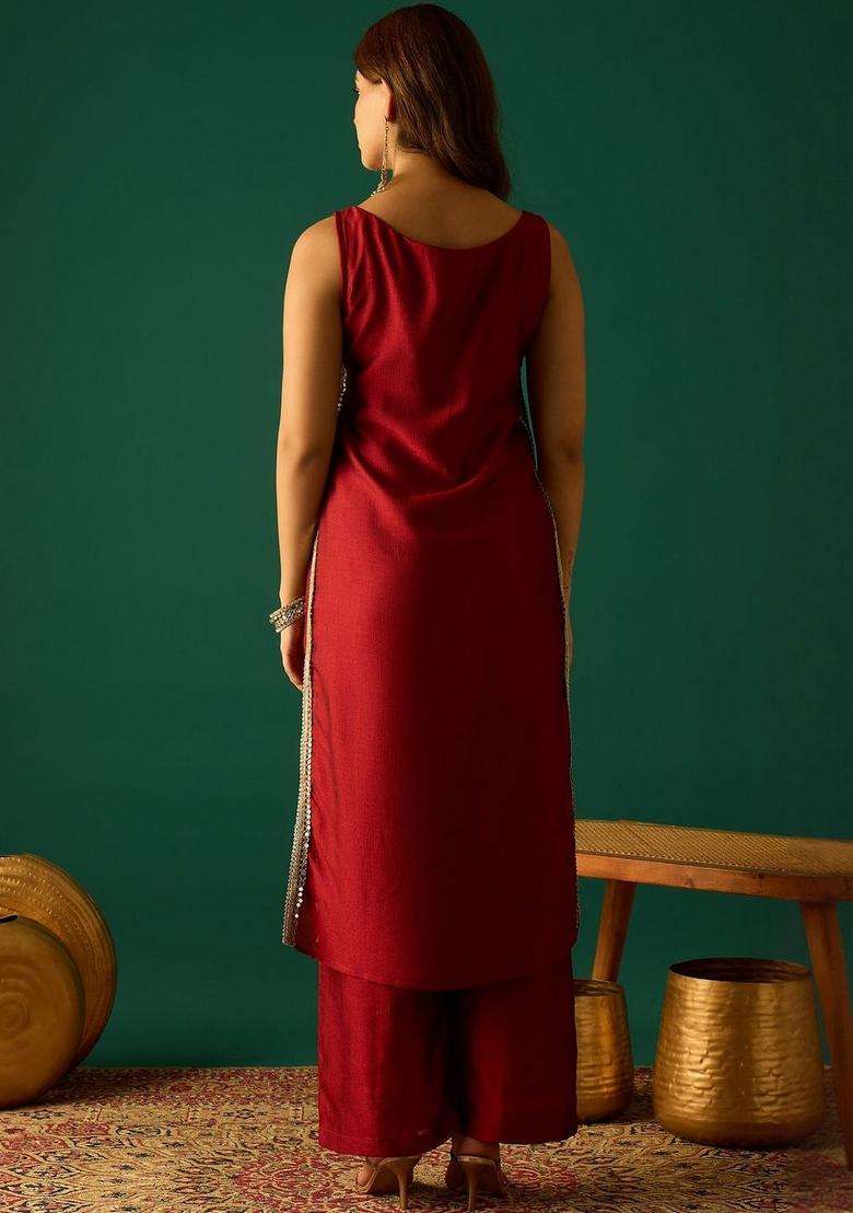 Red Printed Cotton Kurta Set - Indya
