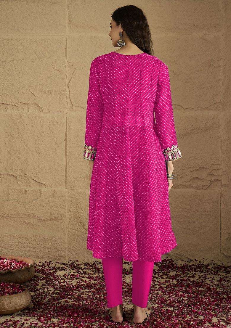 Pink Embroidery Silk Kurta Set - Indya