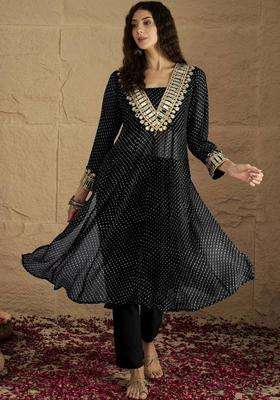 Black Printed Georgette Kurta Set