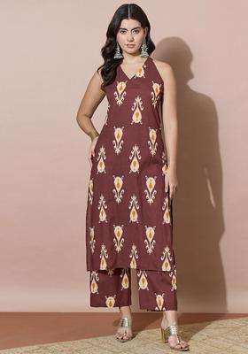 Brown Printed Georgette Palazzo Set