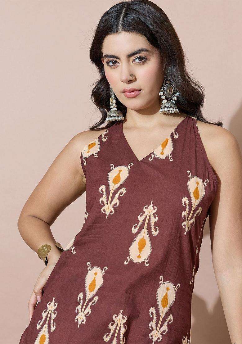 Brown Printed Georgette Palazzo Set - Indya