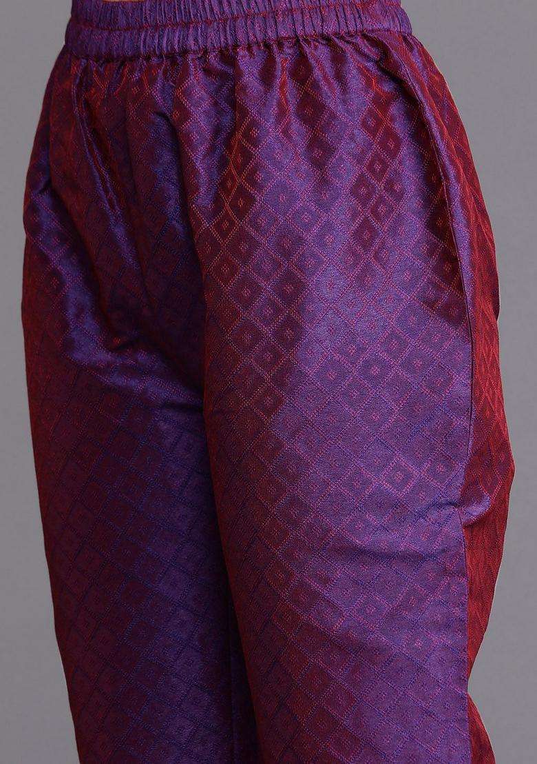 Purple Printed Cotton Kurta Set - Indya