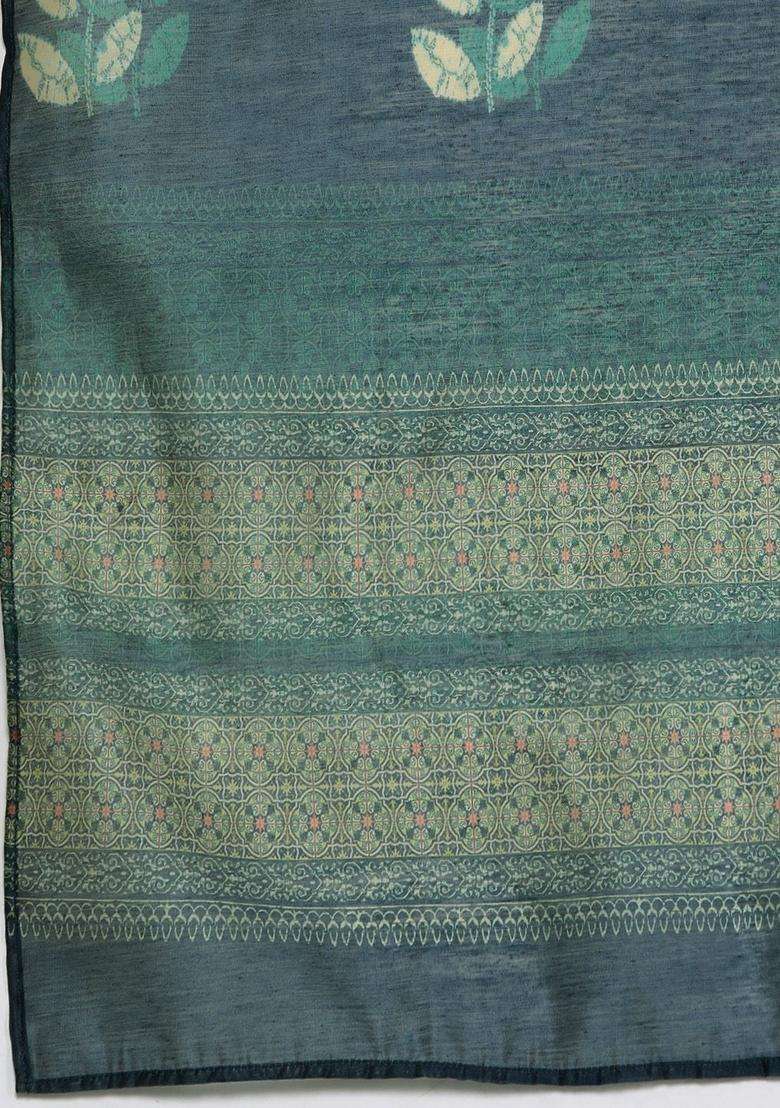 Sea Green Printed Silk Kurta Set - Indya