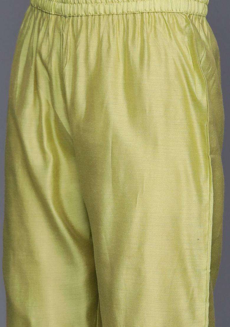 Green Embroidery Cotton Kurta Set - Indya