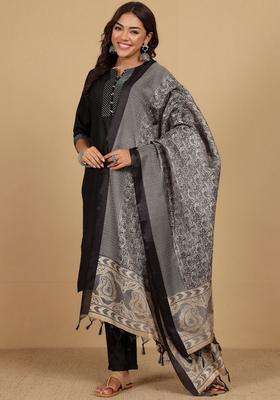 Black Printed Cotton Kurta Set