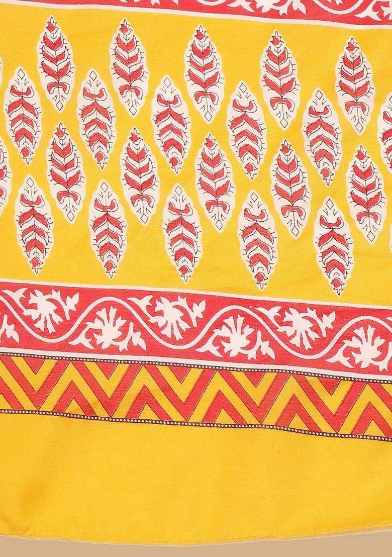 Yellow Printed Cotton Kurta Set - Indya