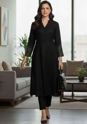 Black Printed Cotton Kurta Set