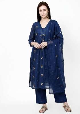Blue Embroidery Cotton Kurta Set